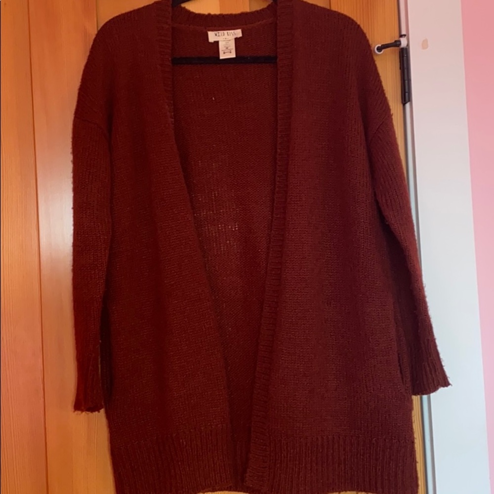 Burgundy Cardigan with Pockets